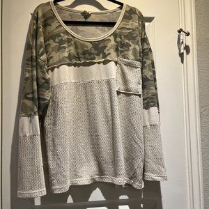 POL women's camo/beige waffle long-sleeve top